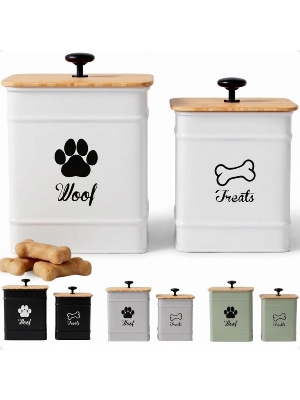 Airtight Dog Treat Container Set of 2 - Durable Metal, Easy Open, Fits 20 Cups